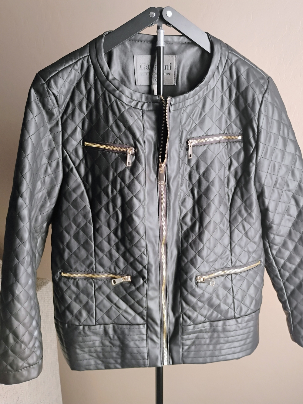 Cavalini Size PL Quilted Black Jacket with Gold Zippers